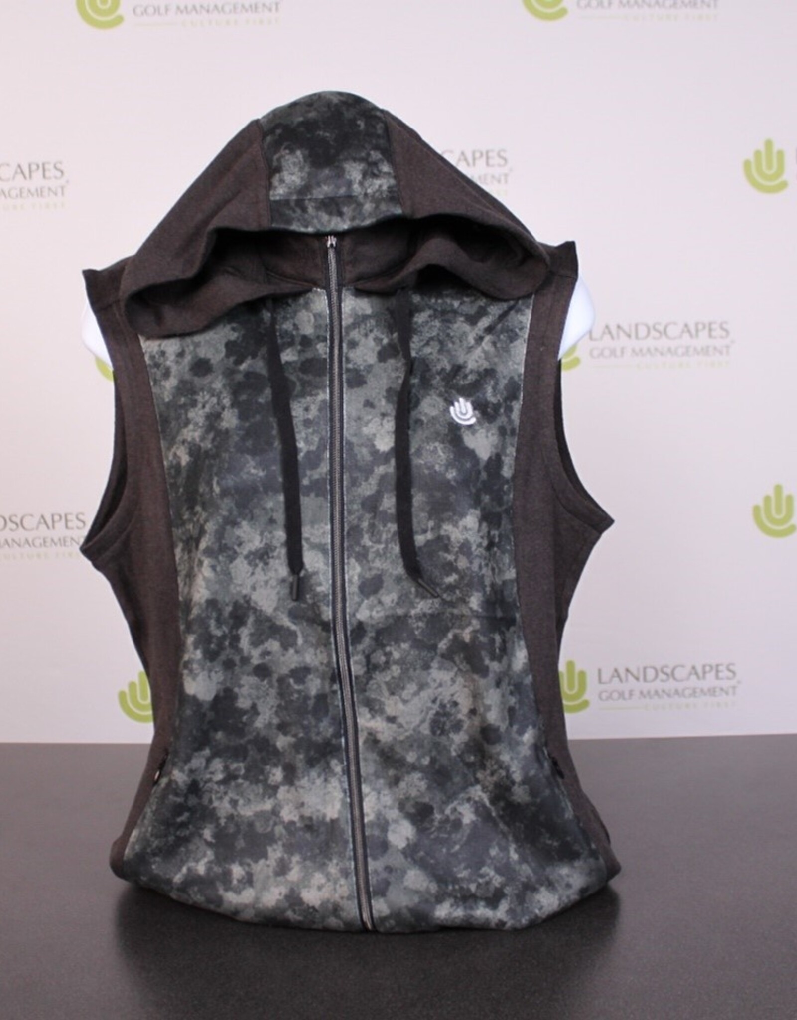 Greg Norman Collection Women's Full Zip Hooded Vest - Paint Splatter Black