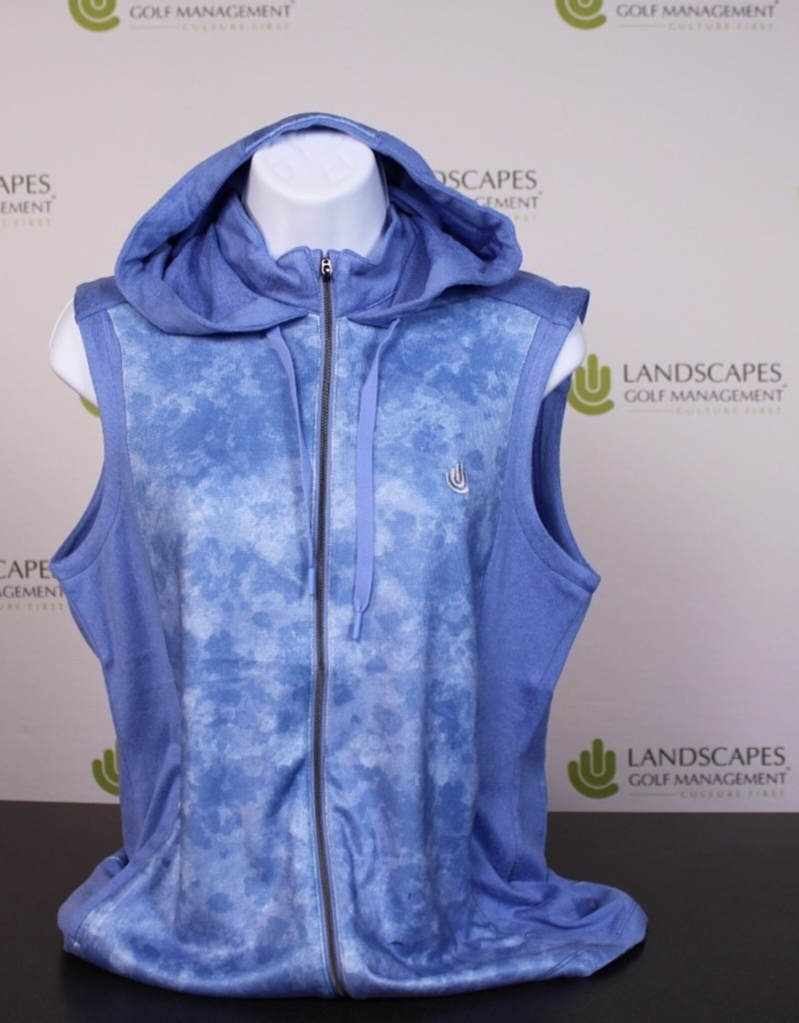Greg Norman Collection Women's Full Zip Hooded Vest - Paint Splatter Periwinkle