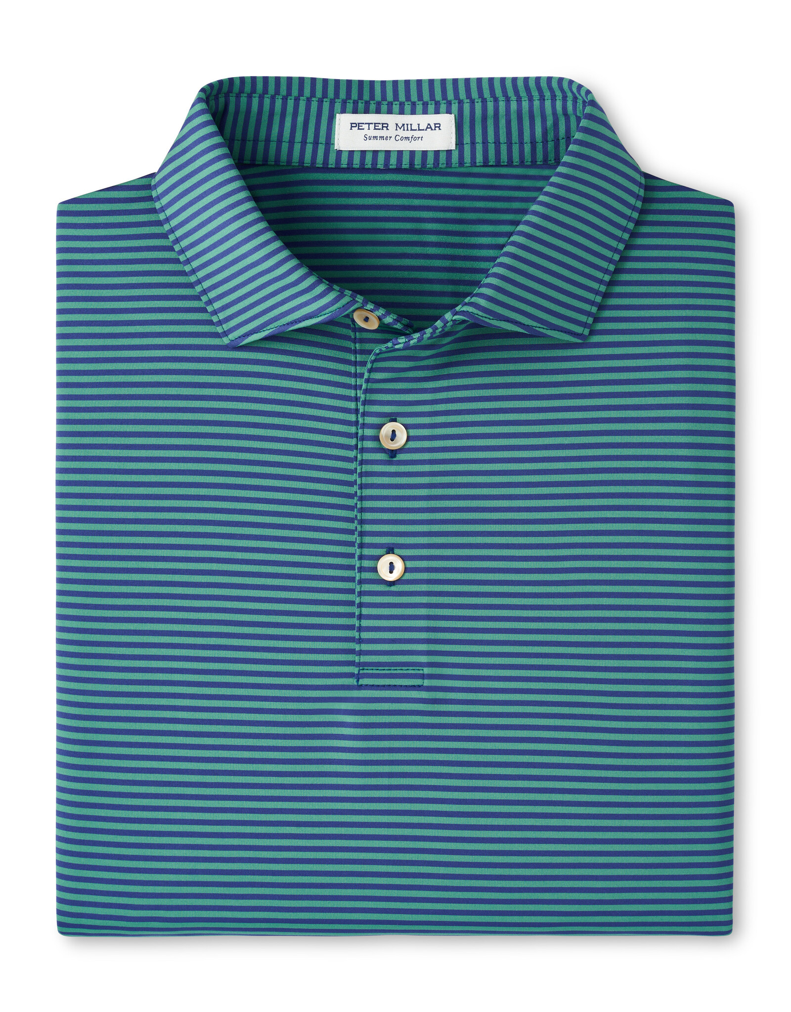 Peter Millar Hales Performance Jersey Polo - Green/Blue Stripe - MS26EK03S