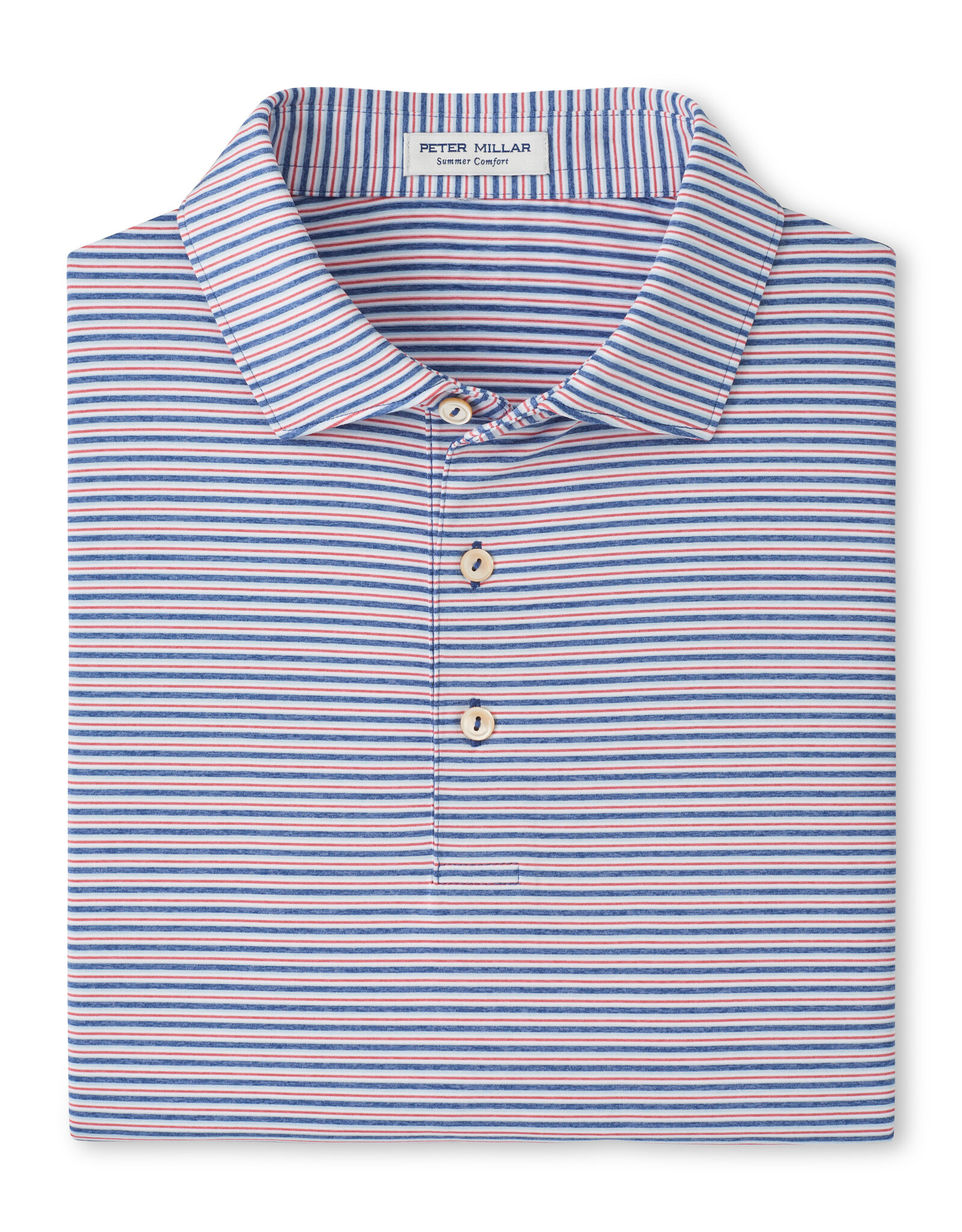 Peter Millar Owens Performance Jersey Polo - Red/Blu/Wht Stripe - MS26EK24S