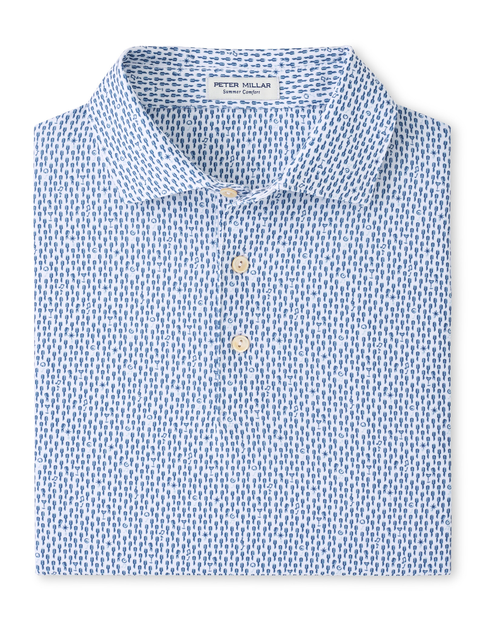 Peter Millar Casino Night Performance Jersey Polo - White/Blue - MS26EK32S