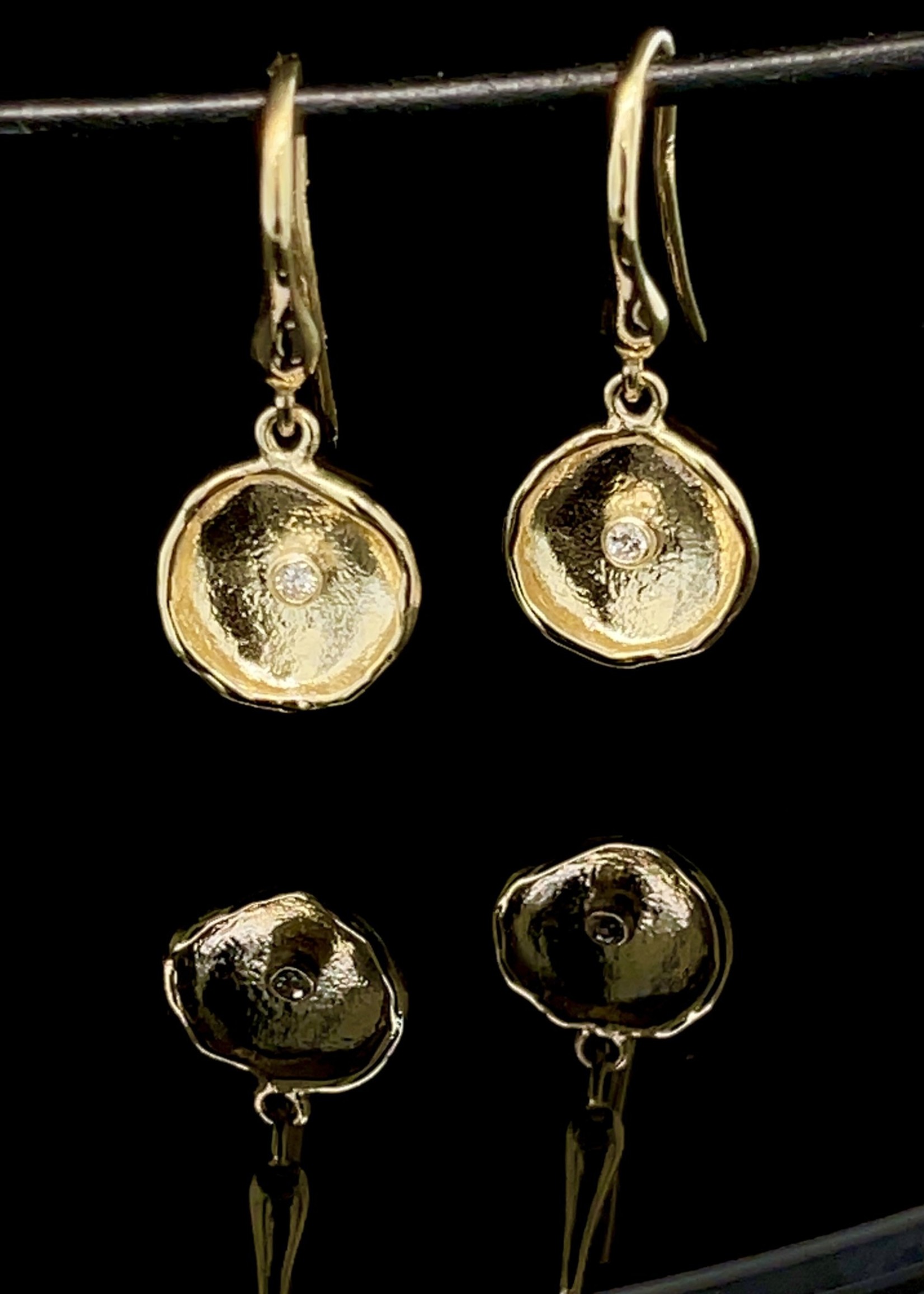 14 Karat Concave Dangle Earrings with Diamonds