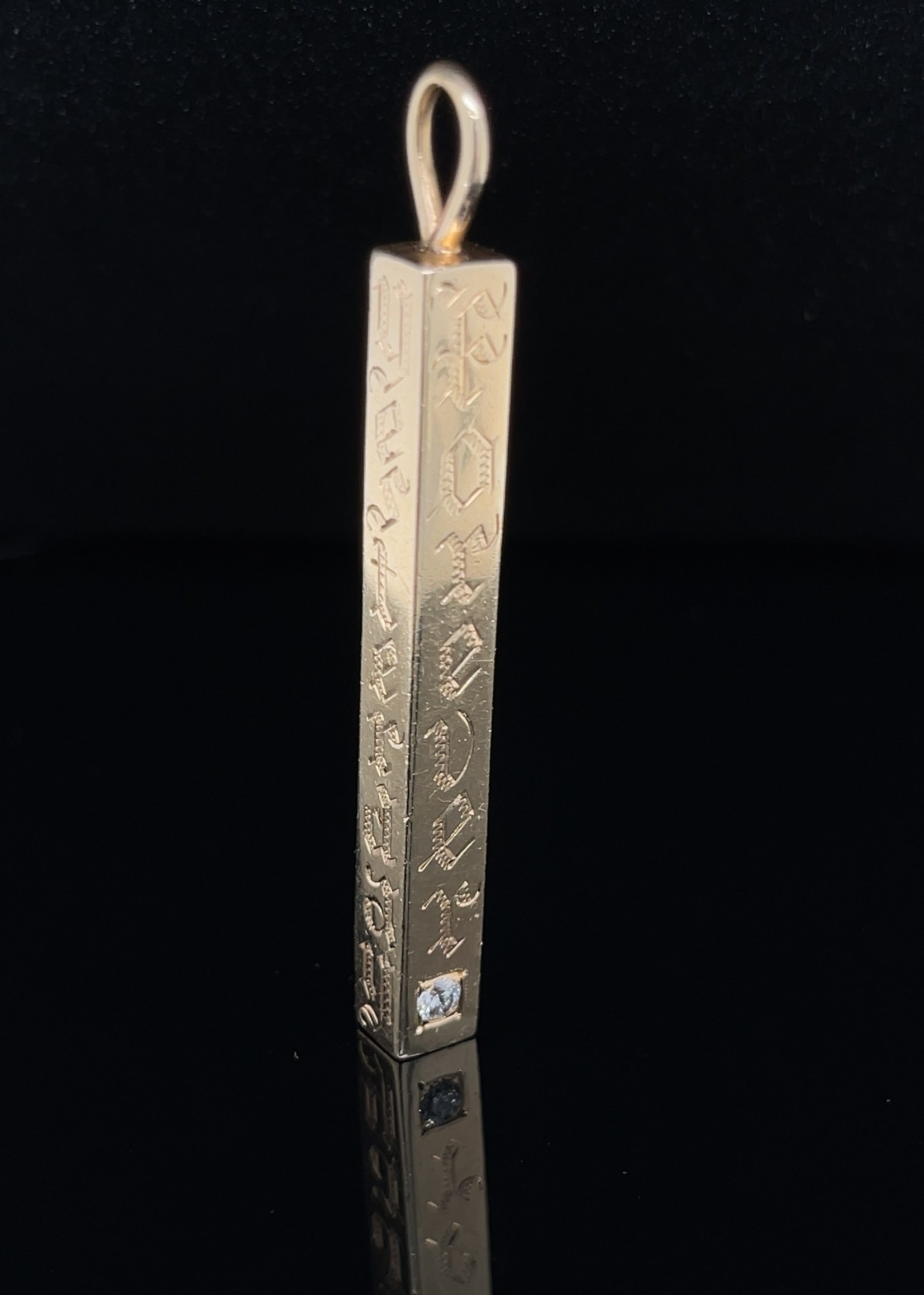 Vintage and Estate Jewelry 14k bar pendant, engraved, w diamond