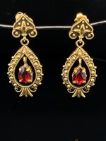 Vintage and Estate Jewelry 14 Karat Gold & Garnet Fleur de Lis Earrings