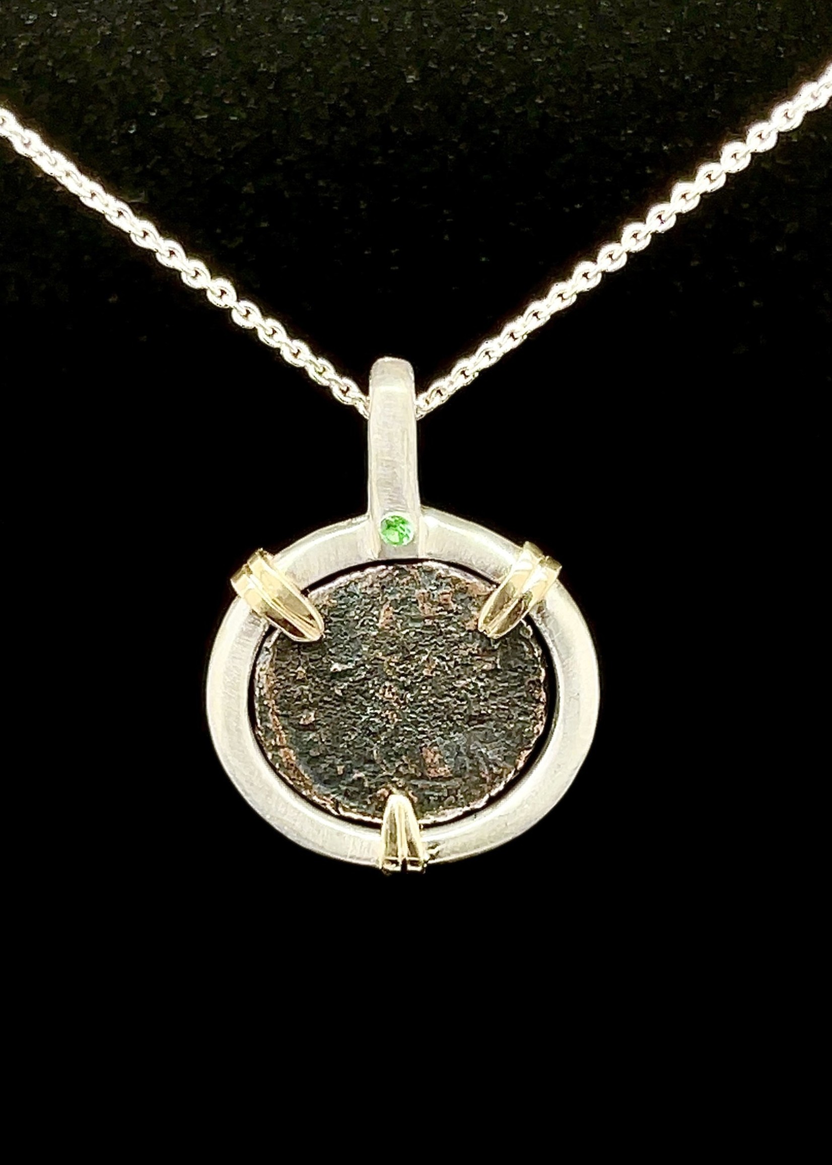 Tinacity AD Sterling Silver Roman Coin Necklace withTsavorite
