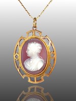 Vintage and Estate Jewelry KS 14-kt Carved Agate Cameo Charm