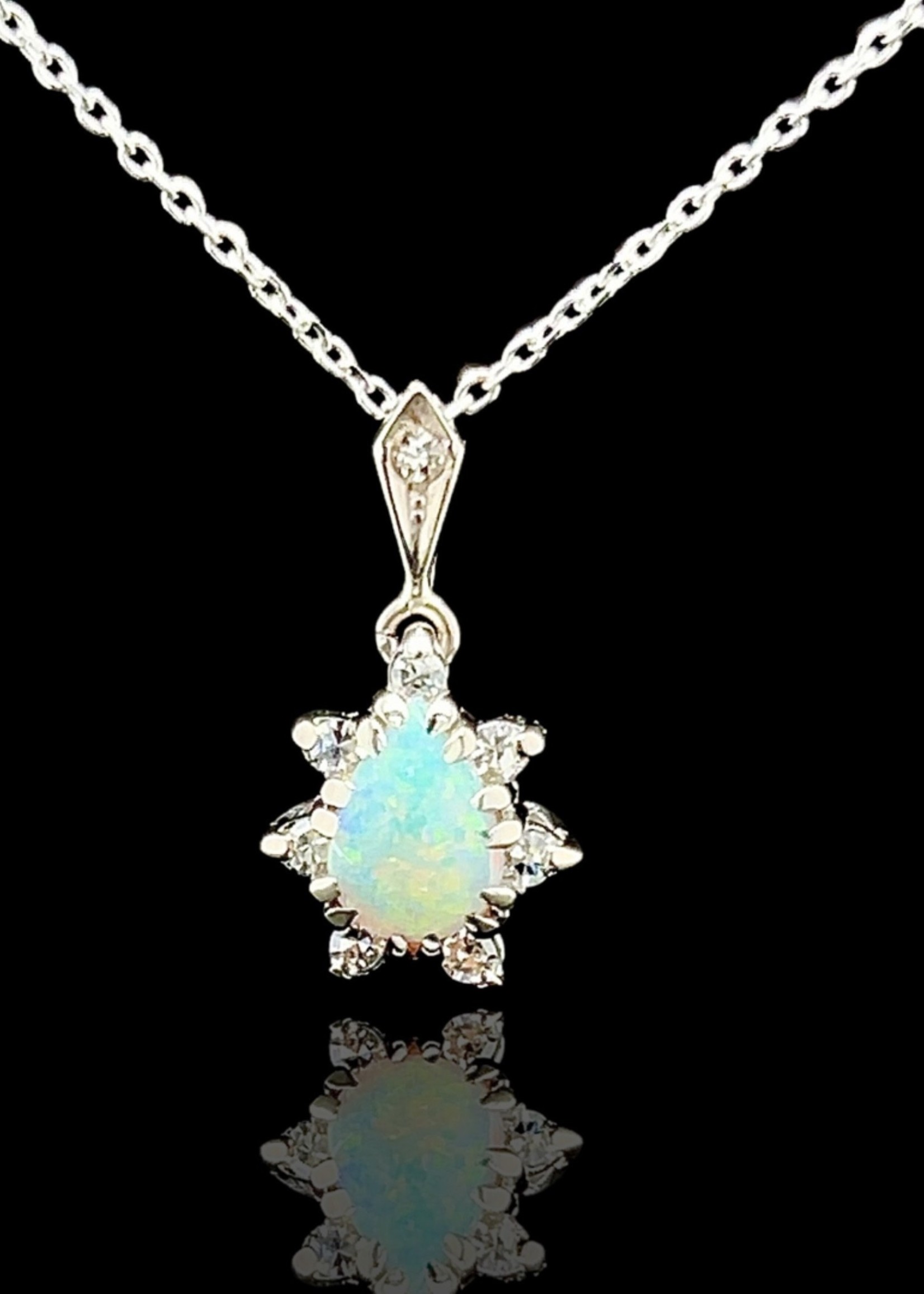 Tinacity AD Opal & Diamond Pendant w White Gold Chain