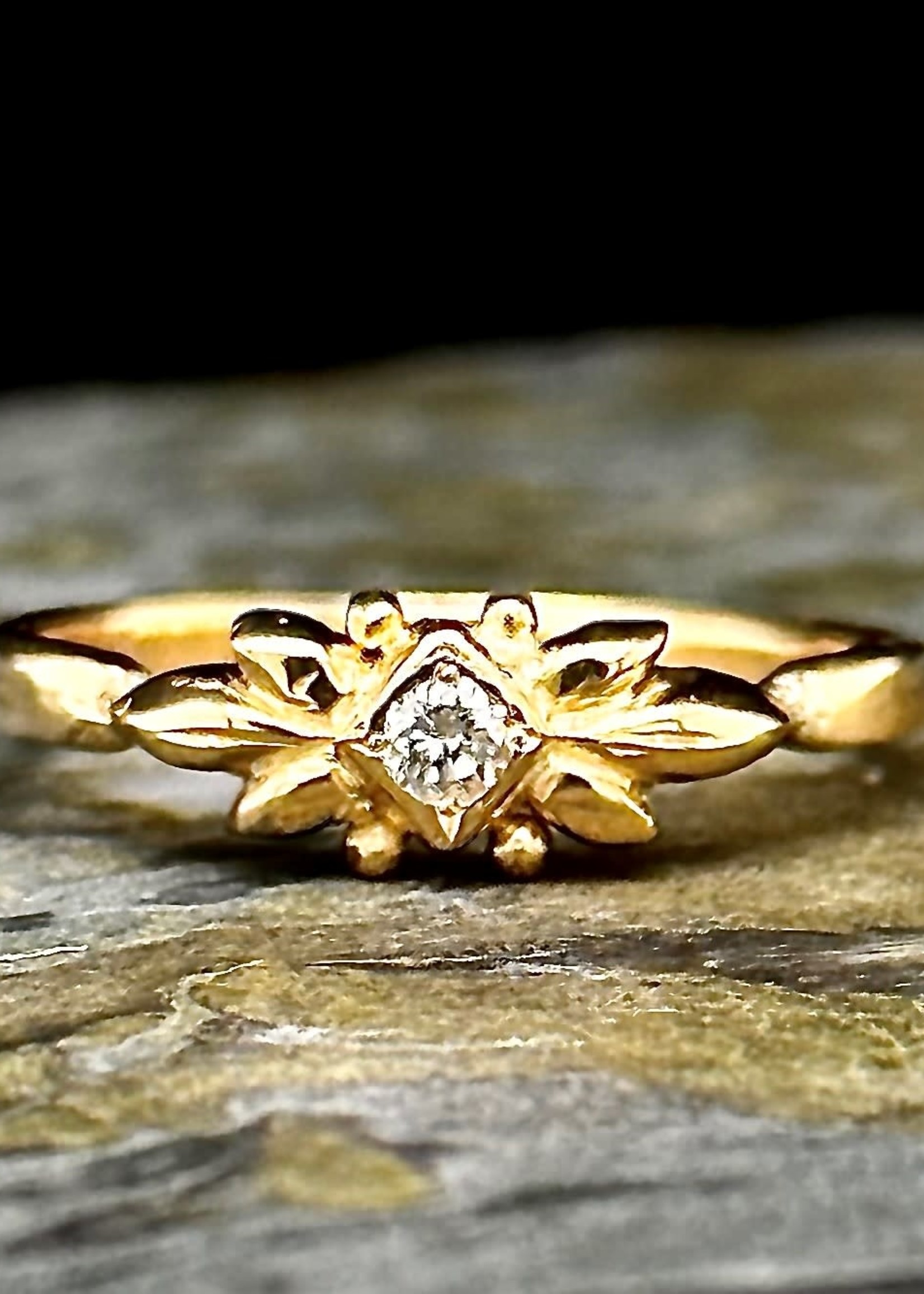 Tinacity AD Edwardian Inspired 18K Gold Ring w Single Diamond