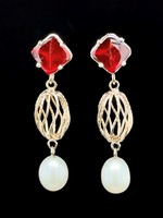 Fire & Facet Signature Cabochon Garnet and Freshwater Pearl Drop Earrings