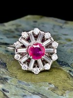 Vintage and Estate Jewelry Mid-Century Platinum Synthetic  Ruby and Diamond "Ferris Wheel"  Ring