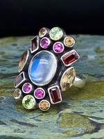 Multi Ston  Large Oval Ring w Moonstone