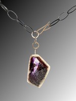 Peg Fetter PF Large Amethyst Pendant on SS chain with 14k gold clasp