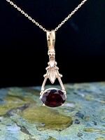 Tinacity AD 1940's 10K YG Flower Pendant w Garnet & New Chain