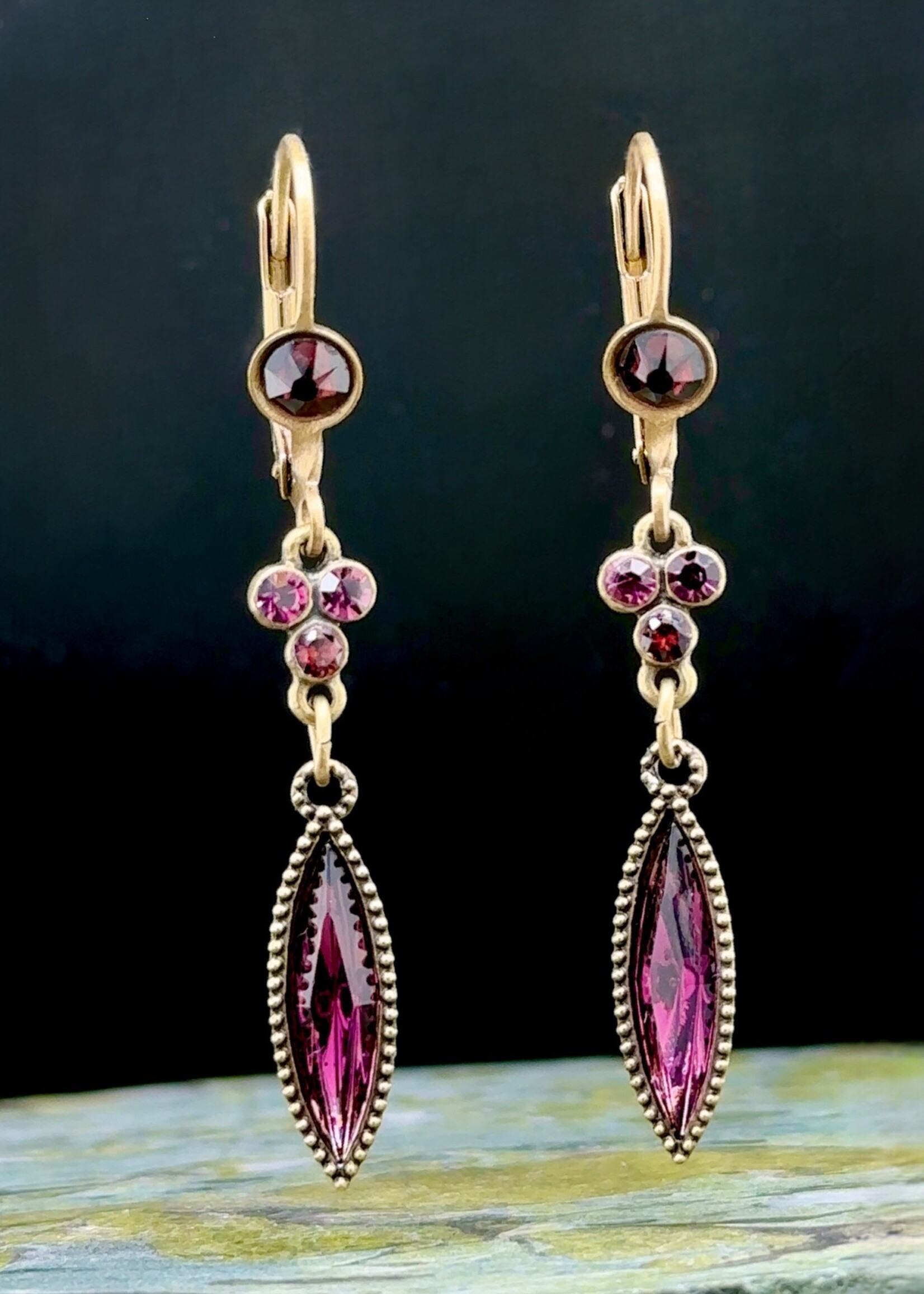 5 Stone Purple Dangle Earrings
