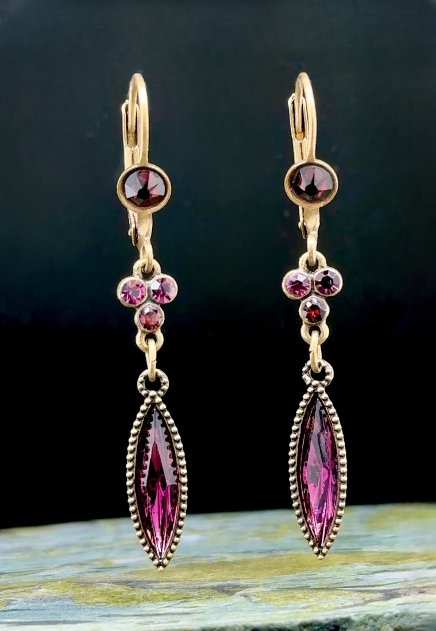 5 Stone Purple Dangle Earrings