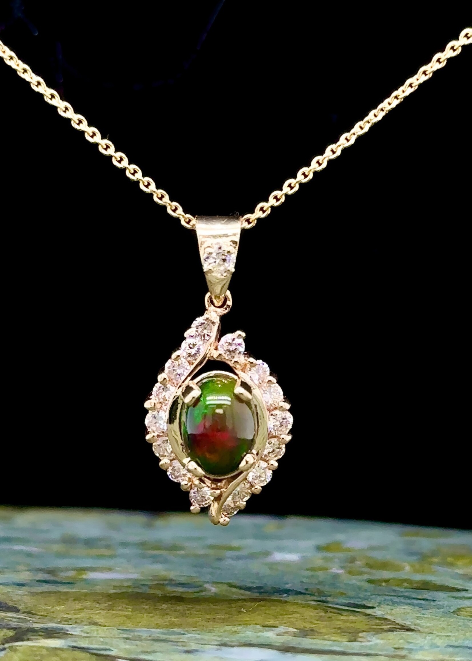 Ethiopian Opal and Diamond Pendant NO CHAIN