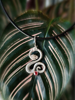 Featured Artists Sterling Silver and 14K  Garnet Snake Pendant