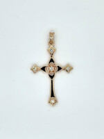 Vintage and Estate Jewelry 14kt YG Diamond and Black Enamel Cross Pendant
