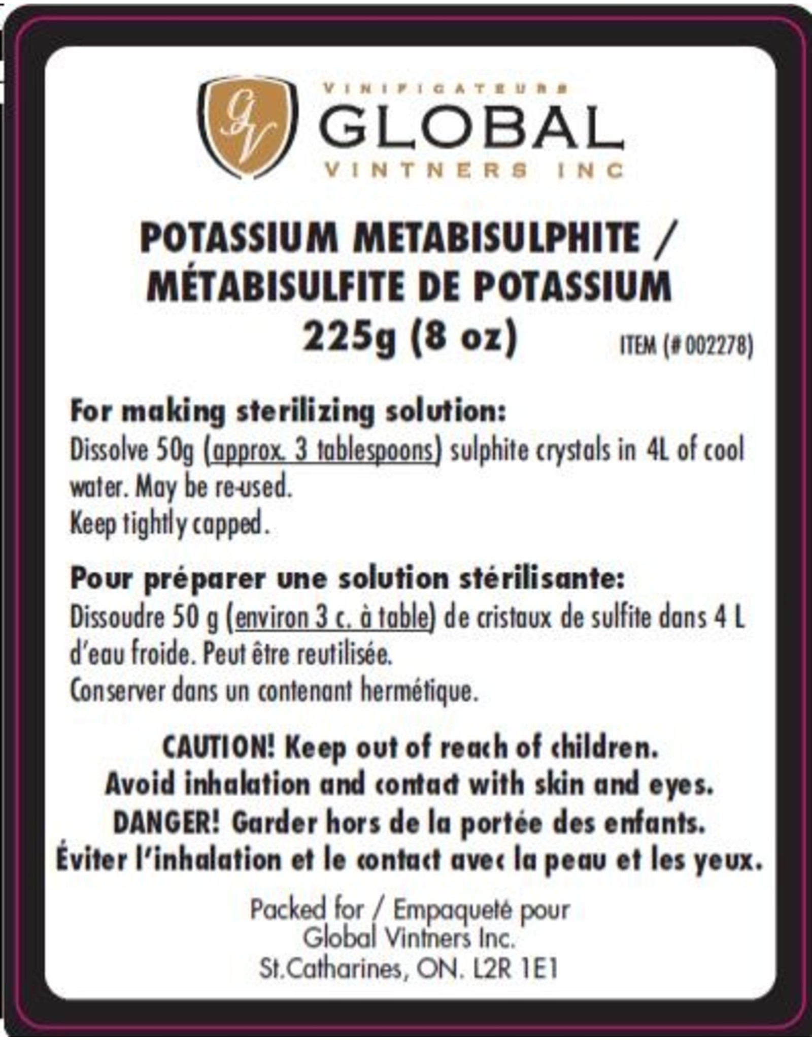 Métabisulfite de potassium 225gr