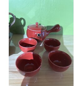 Théière en porcelaine Kyusu (230ml) - Rouge (avec 4ts)
