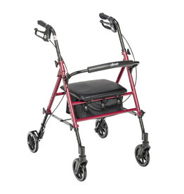 Drive Adjustable Height Rollator - Red - 6" Castors