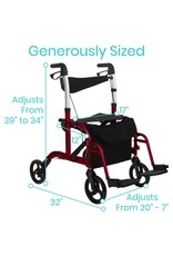 Vive Health VIVE WHEELCHAIR ROLLATOR HYBRID, ALUMINUM, RED, 300LBS