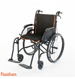 Feather Mobility Feather 18" Manual Wheelchair (Matte Black / Orange)  - Anti-tippers - Pop off wheels