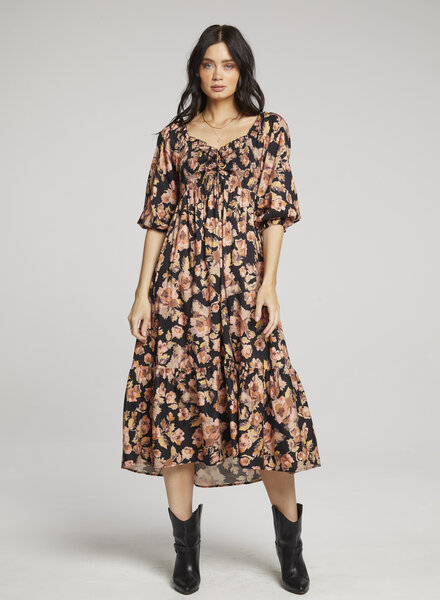 Saltwater Luxe Murray Short Sleeve Floral Midi Dress Sand XS at   Women's Clothing store