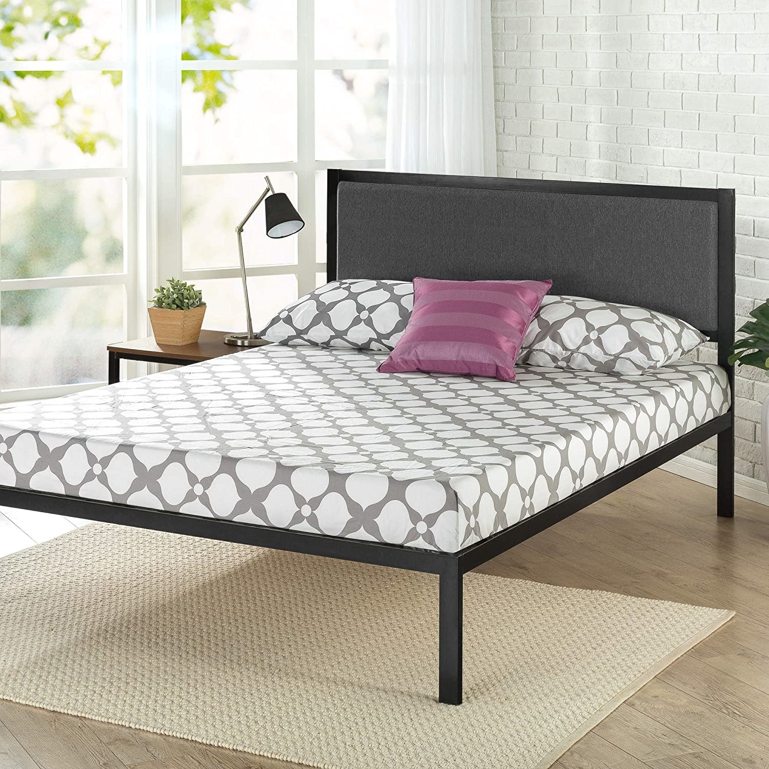 Zinus Korey 14" Steel Platform Bed Frame with Upholstered Headboard and