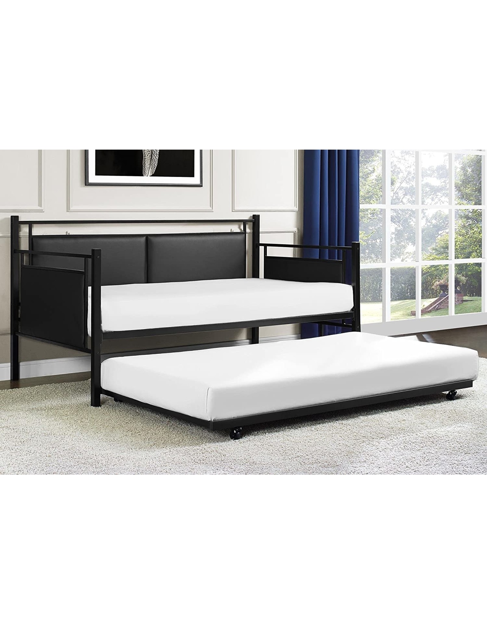daybed with mattress included on Dhp Dhp Astoria Metal And Upholstered Daybed Sofa Bed With Included Trundle Twin Size Frame Black Abusa Buffalo
