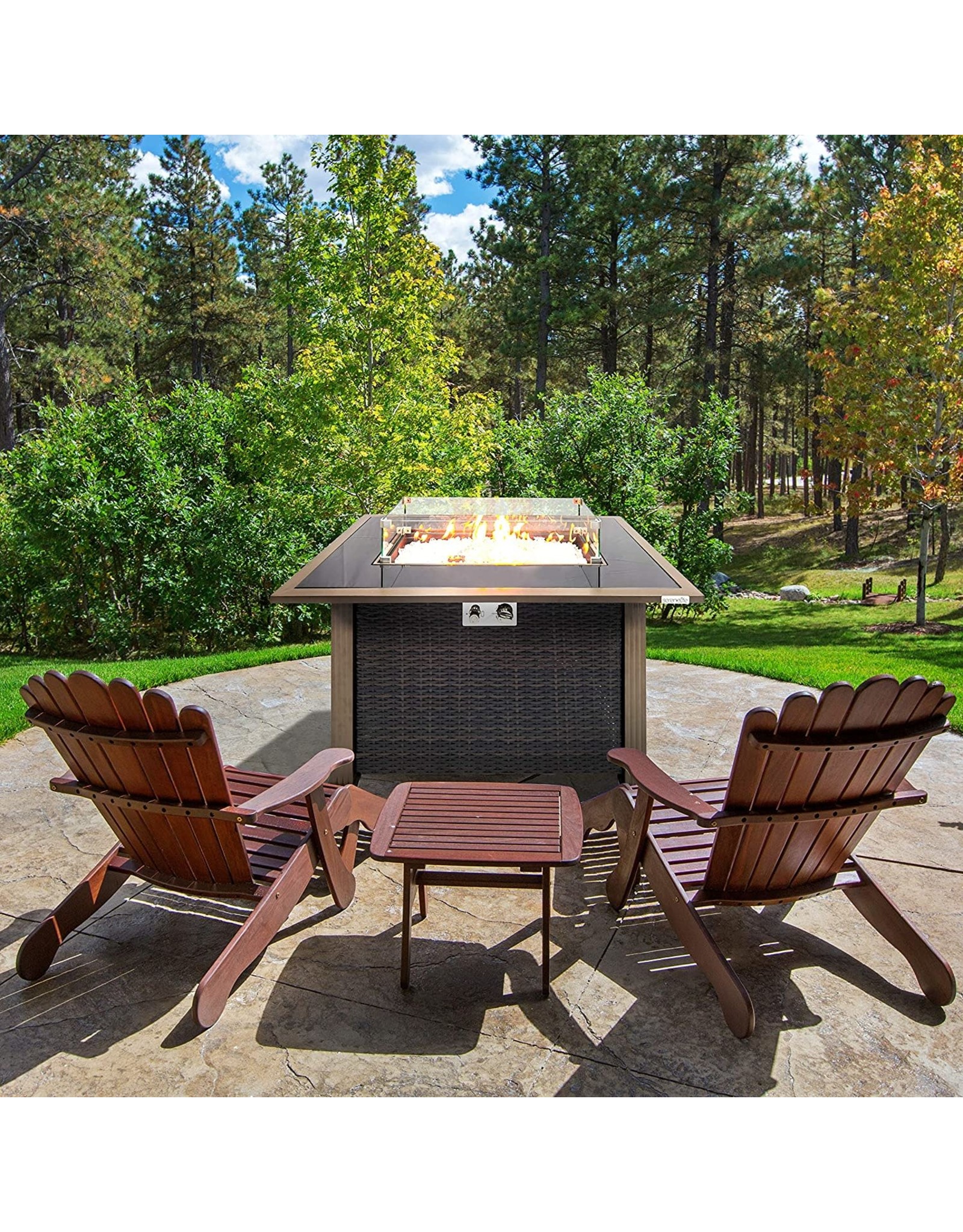 glass fire table on Outdoor Propane Fire Pit Table Csa Approved Safe 50 000btu Auto Ignition Propane Gas Fire Table Rattan Panel Glass Wind Guard Black Tempered Glass Tabletop Clear Glass Rock Serenelife Slfptl Abusa Buffalo