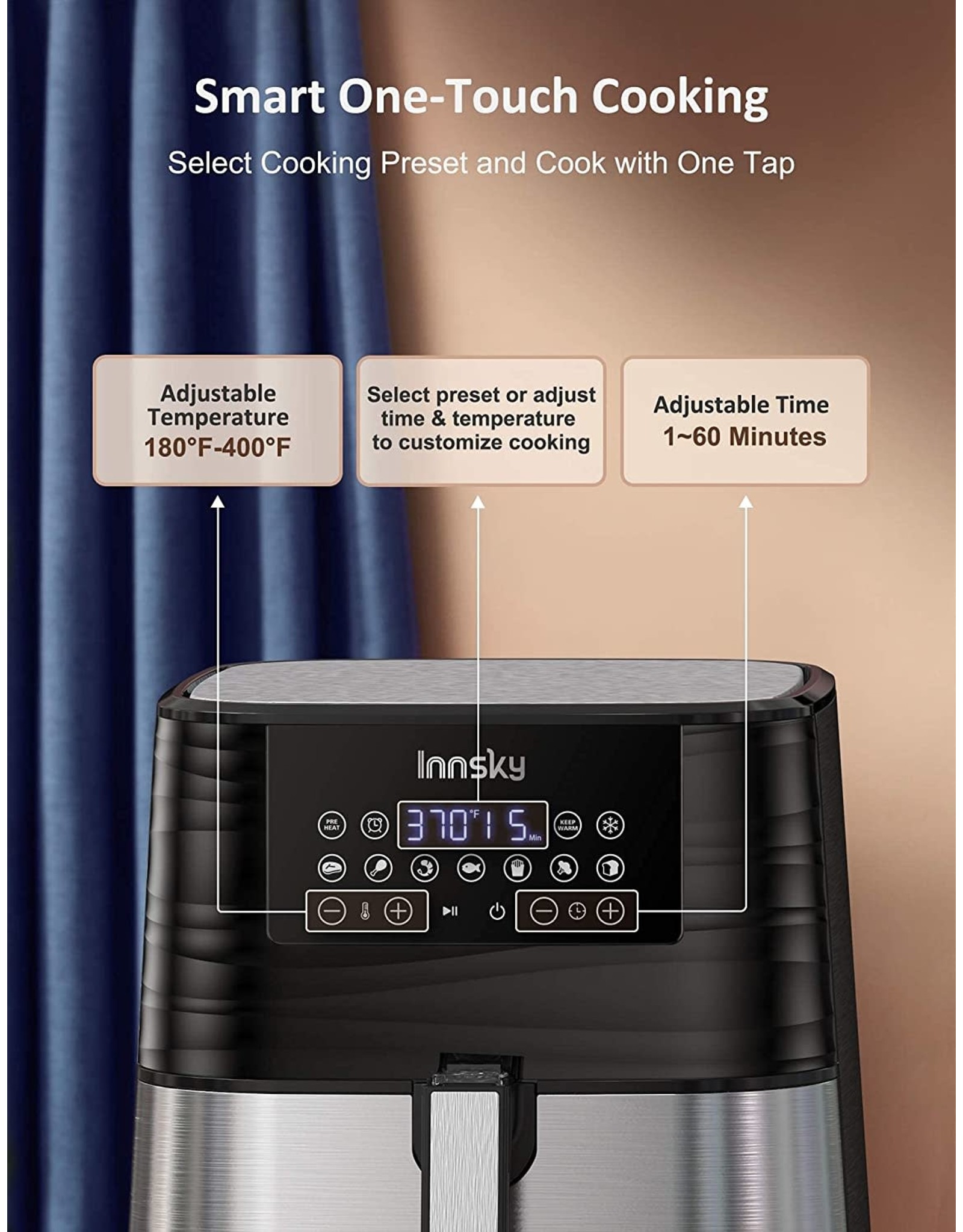 Innsky Innsky Air Fryer 5 8qt 11 In 1 Stainless Steel Air Fryer Oven Dehydrator Preheat