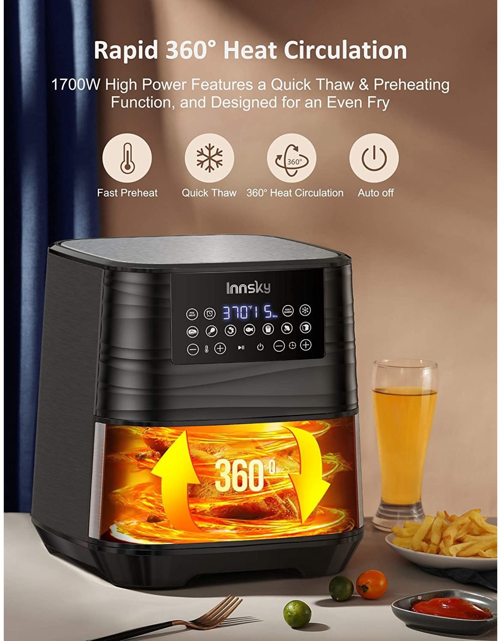 Innsky Innsky Air Fryer 5 8qt 11 In 1 Stainless Steel Air Fryer Oven Dehydrator Preheat