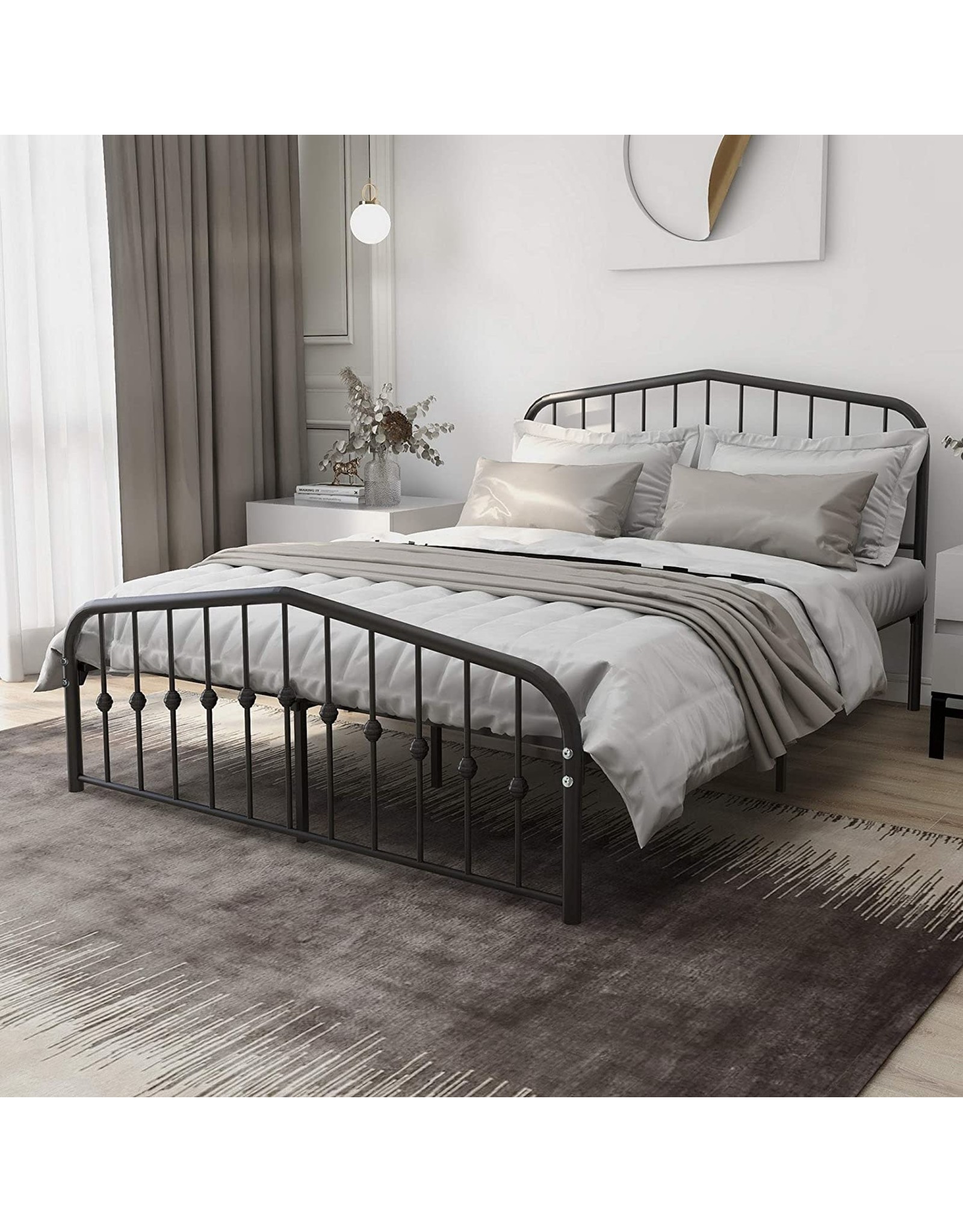 Aufank Metal Bed Frame Queen Size, Metal Bed Frame Queen Without Box Spring