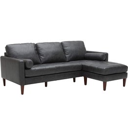 Rivet Amazon Brand â€“ Rivet Aiden Mid-Century Modern Reversible Sectional Sofa (86") - Black Leather