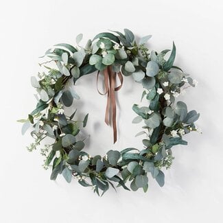 28" Artificial Eucalyptus Leaves and Flower Petal Wreath White - Threshold Collection Designed with Studio McGee