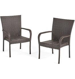 Great Deal Furniture Christopher Knight Home CKH Outdoor Wicker Stackable Club Chairs, 2-Pcs Set, Multibrown