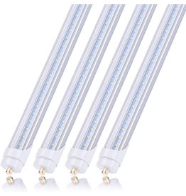 JOMITOP JOMITOP 8ft Led Tube Light ,T8 LED Light Bulb 8 Foot, 45W (100W Equivalent),Single Pin FA8 Base Led Shop Lights,Dual-Ended Power, Cold White 6000K, 5400LM, Clear Cover, AC 85-277V 4 Pack