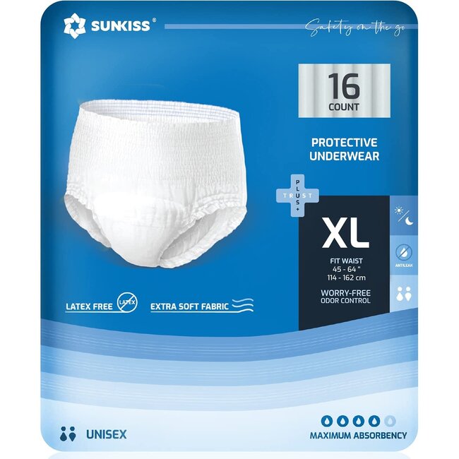 SUNKISS TrustPlus Incontinence and Postpartum Underwear for Men and Women,  Disposable Protective Underwear with Overnight Absorbency, Leak Protection