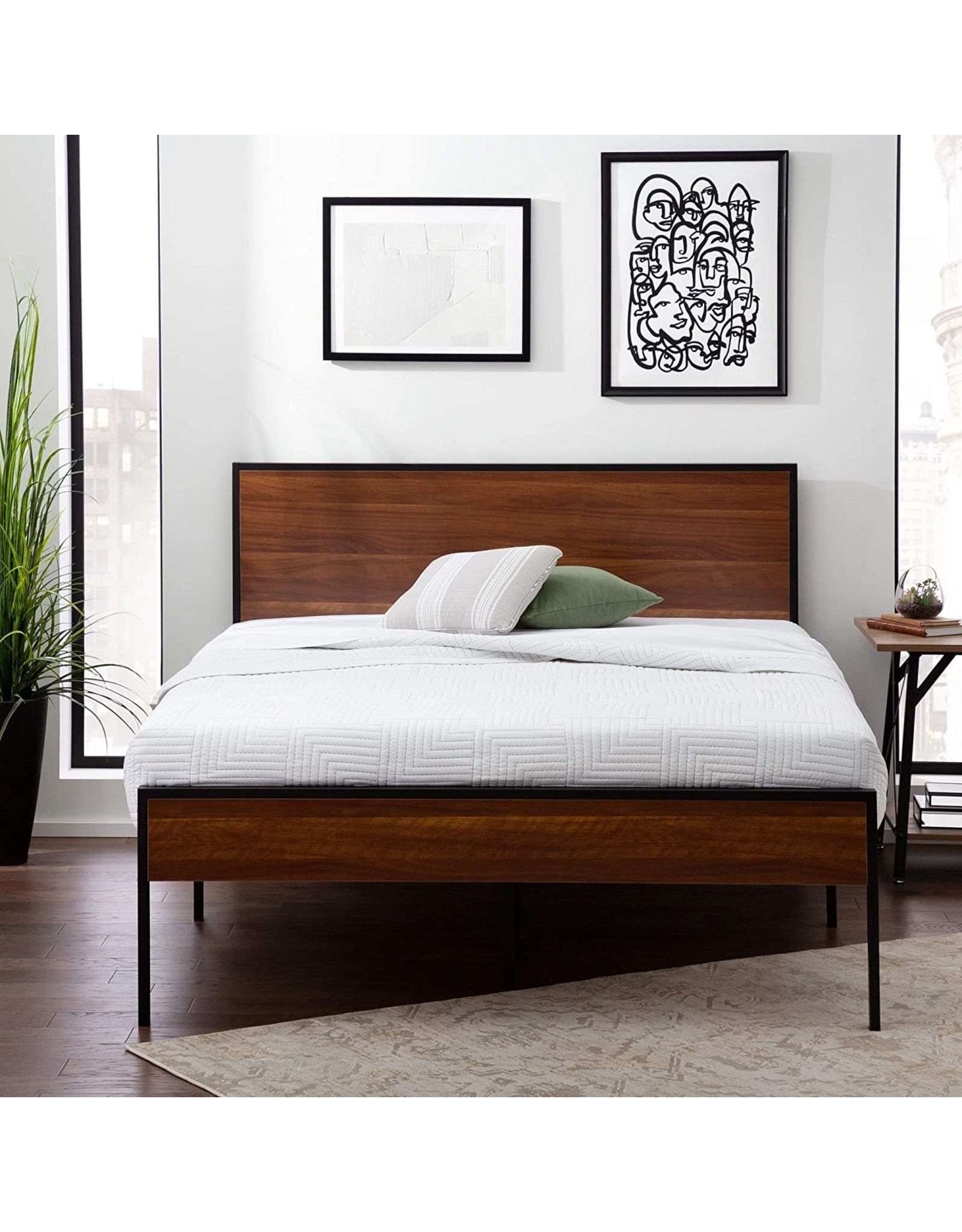 Edenbrook Carson Metal Platform Bed Frame With Wood Headboard And Footboard Box Spring Optional King Brown Oak Abusa Buffalo Edenbrook Carson Metal Platform Bed, Metal Platform Bed Frame King With Headboard
