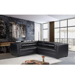 Iconic Home Iconic Home Lorenzo Left Facing Sectional Sofa L Shape PU Leather Upholstered Tufted Shelter Arm Design Espresso Finished Wood Legs Modern Transitional, Black