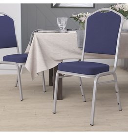 Flash Furniture Flash Furniture 4 Pack HERCULES Series Crown Back Stacking Banquet Chair in Navy Fabric - Silver Frame