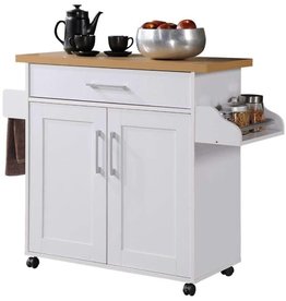 Hodedah Hodedah Kitchen Island with Spice Rack, Towel Rack & Drawer, White with Beech Top