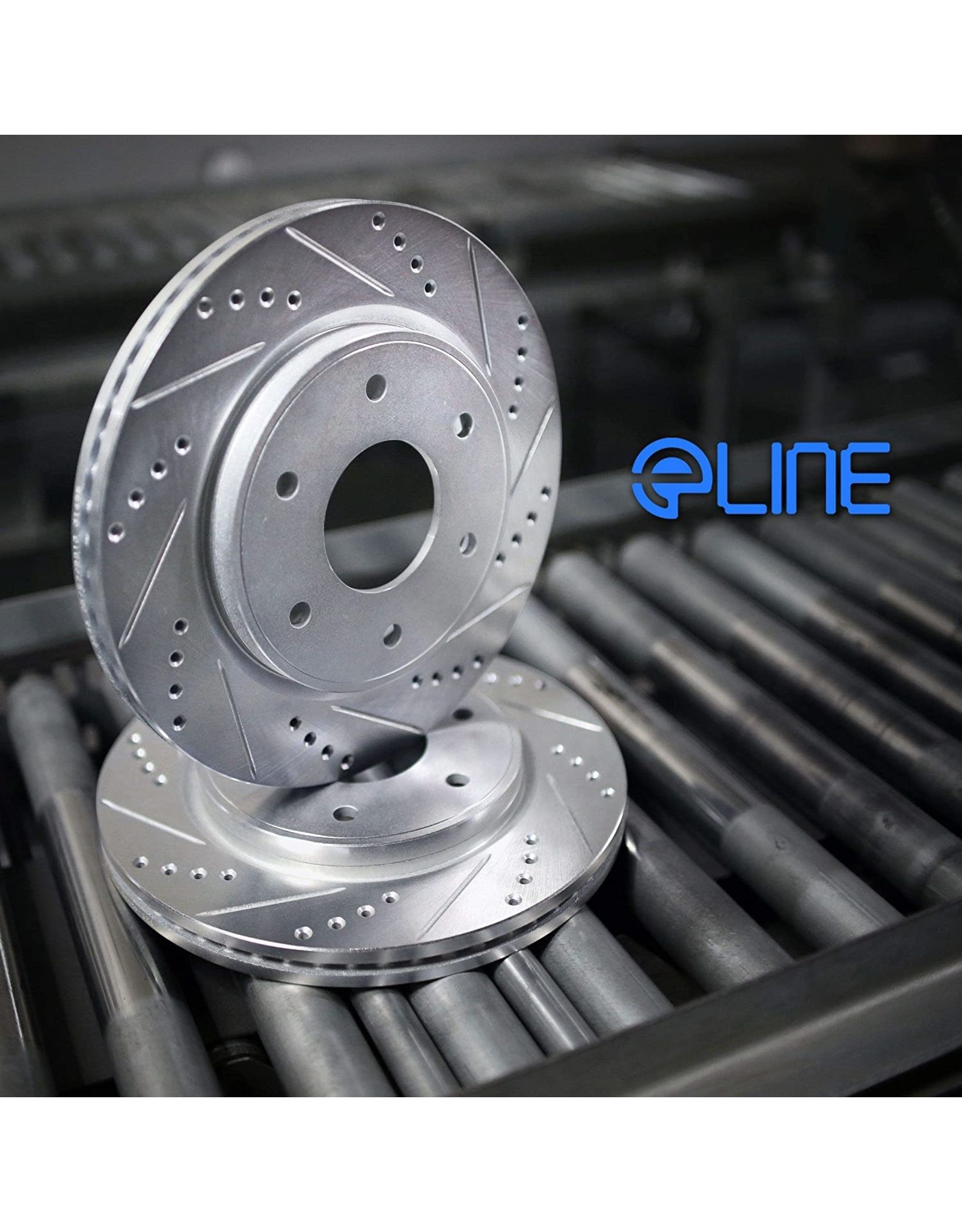 Front R1 Concepts eLine Silver Drilled Slotted Brake Rotors 