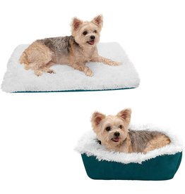 Furhaven Furhaven Pet Bed for Cats and Small Dogs - Long Fur and Suede Convertible Self-Warming Thermal Cuddler Cat Bed, Washable, Spruce, Small