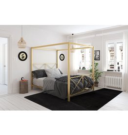 DHP DHP Rosedale Metal 4 Poster Canopy Bed with Crisscross Headboard and Footboard - Queen (Gold)