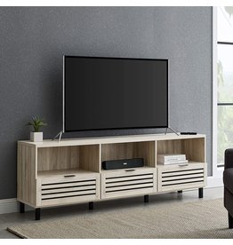 Walker Edison Modern Slatted Wood TV Stand for TV's up to 80" Universal TV Stand for Flat Screen Living Room Storage Cabinets and Shelves Entertainment Center, 70 Inch, Birch