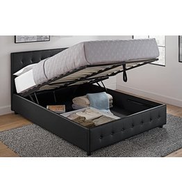 DHP DHP Cambridge Upholstered Faux Leather Platform Bed with Wooden Slat Support and Under Bed Storage, Button Tufted Headboard Full Size - Black