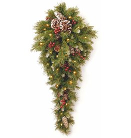 National Tree Company National Tree Company Pre-Lit Artificial Christmas Teardrop, Green, Frosted Berry, White Lights, Decorated with Pine Cones, Berry Clusters, Frosted Branches, Christmas Collection, 36 Inches
