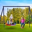 KL KLB Sport KL KLB Sport 440lbs 2 Seat Swing Set, 1 Saucer Swing Seat and 1 Seat with PVC Coated Chains with Heavy Duty A-Frame Metal Swing Stand Outdoor Backyard Playground for Kids